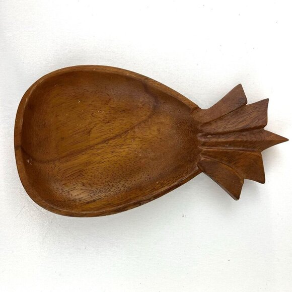 Vintage Monkey Pod Pineapple Shape Large Wooden Bowl Trinket Dish - Picture 6 of 7